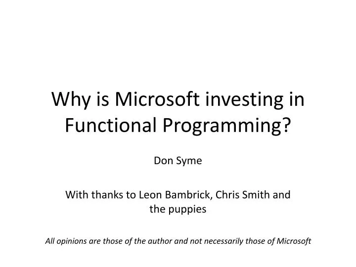 why is microsoft investing in functional programming