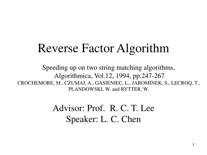 reverse factor algorithm