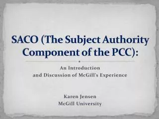 SACO (The Subject Authority Component of the PCC):
