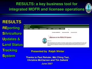 RESULTS: a key business tool for integrated MOFR and licensee operations