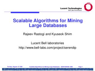 Scalable Algorithms for Mining Large Databases