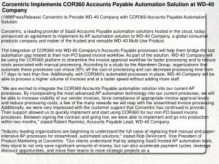 Corcentric Implements COR360 Accounts Payable Automation Sol