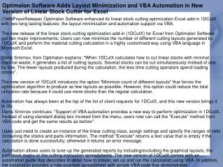 Optimalon Software Adds Layout Minimization and VBA Automati