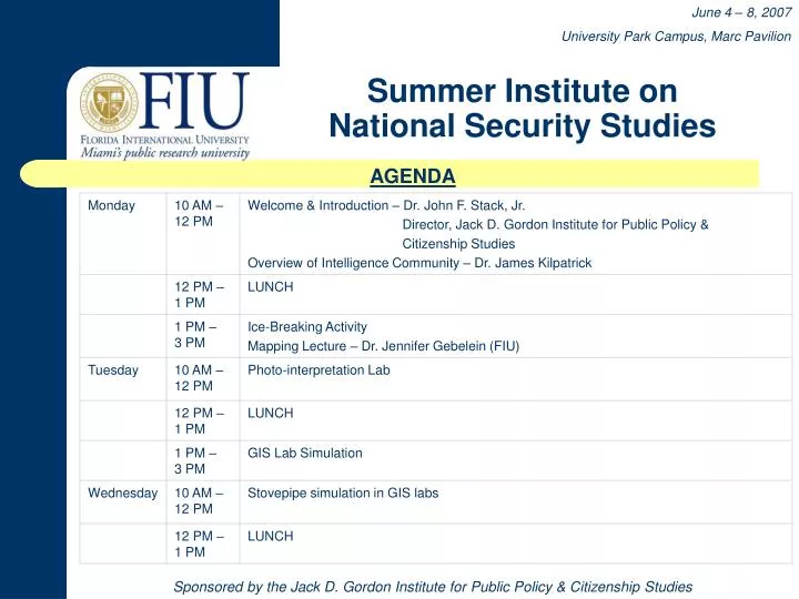 summer institute on national security studies