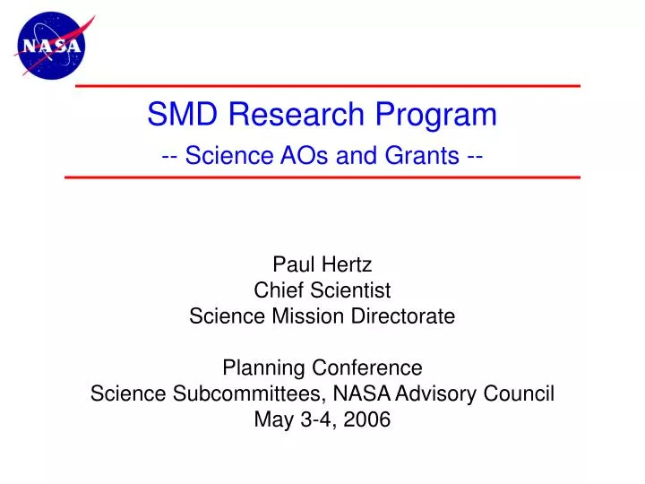 smd research program science aos and grants
