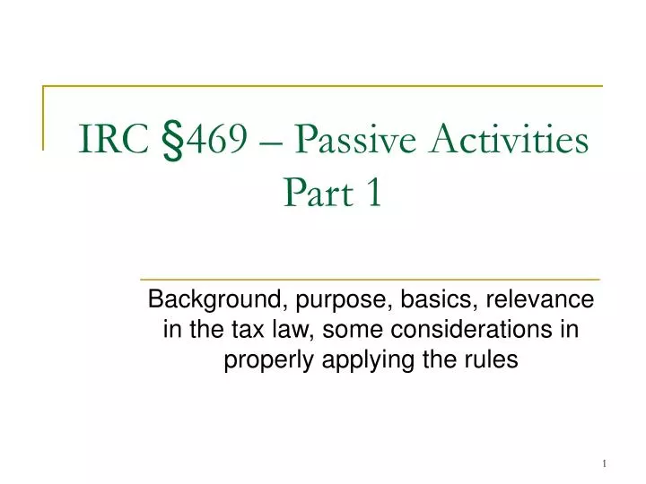 irc 469 passive activities part 1