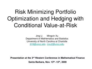 Risk Minimizing Portfolio Optimization and Hedging with Conditional Value-at-Risk