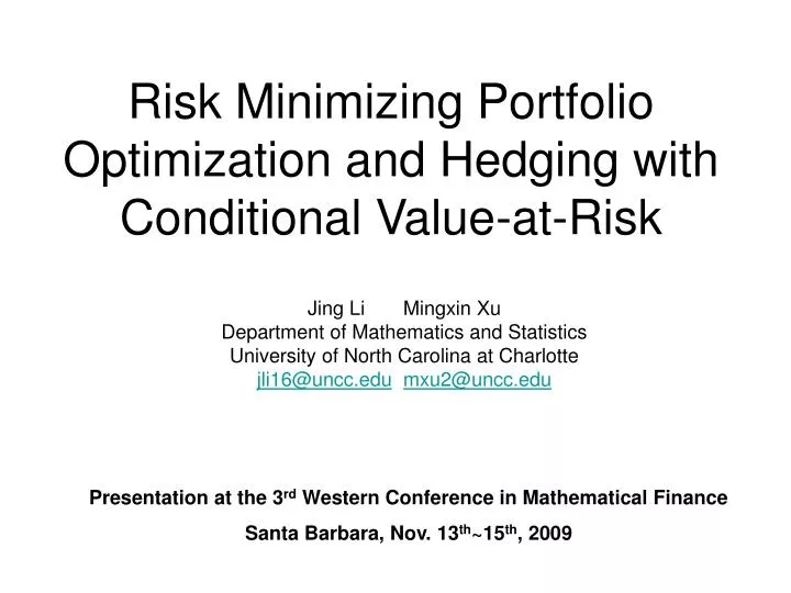 risk minimizing portfolio optimization and hedging with conditional value at risk