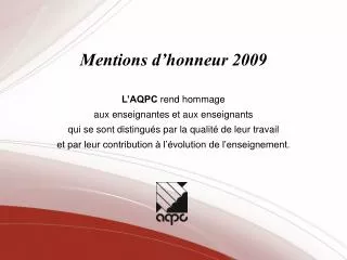 Mentions d’honneur 2009