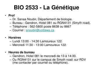 BIO 2533 - La Génétique