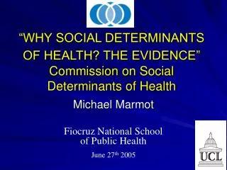 “WHY SOCIAL DETERMINANTS OF HEALTH? THE EVIDENCE” Commission on Social Determinants of Health