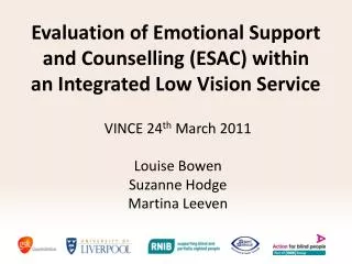 Evaluation of Emotional Support and Counselling (ESAC) within an Integrated Low Vision Service