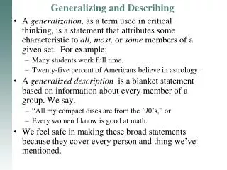 Generalizing and Describing