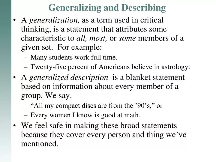generalizing and describing