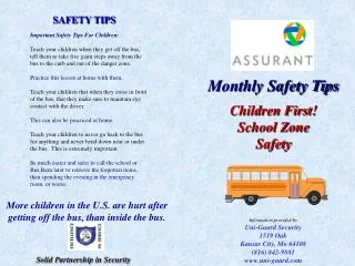 Monthly Safety Tips Children First! School Zone Safety
