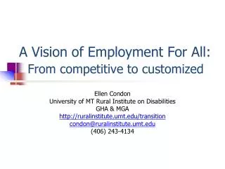 A Vision of Employment For All: From competitive to customized