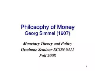 Philosophy of Money Georg Simmel (1907)