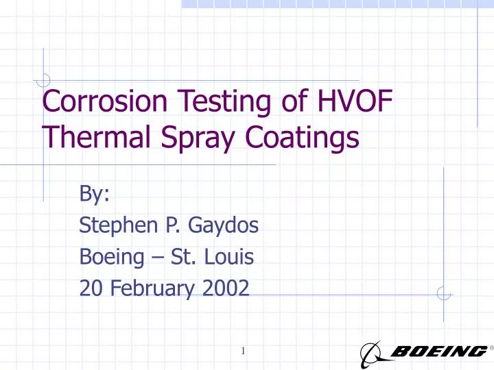 corrosion testing of hvof thermal spray coatings