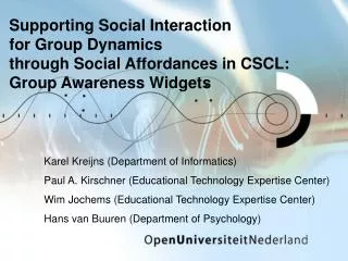 Supporting Social Interaction for Group Dynamics through Social Affordances in CSCL: Group Awareness Widgets