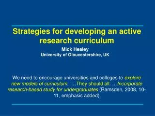Strategies for developing an active research curriculum