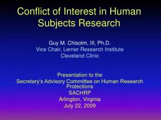 Conflict of Interest in Human Subjects Research