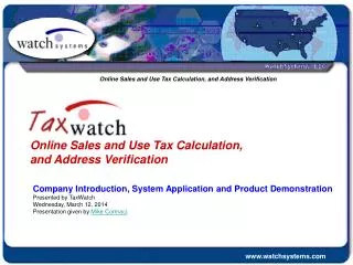 Online Sales and Use Tax Calculation, and Address Verification