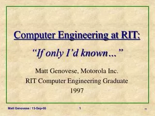 Computer Engineering at RIT: “If only I’d known…”