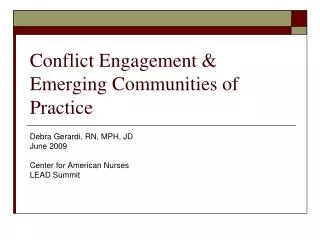 Conflict Engagement &amp; Emerging Communities of Practice