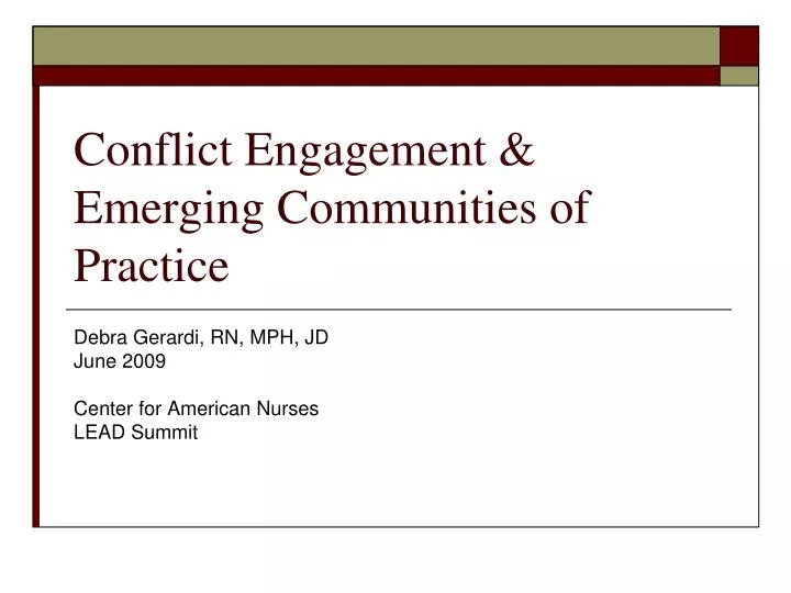 conflict engagement emerging communities of practice