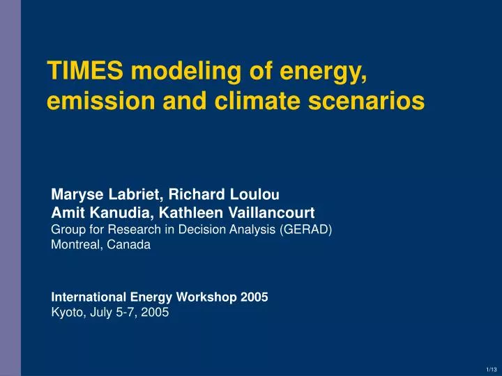 times modeling of energy emission and climate scenarios