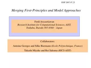 Merging First-Principles and Model Approaches