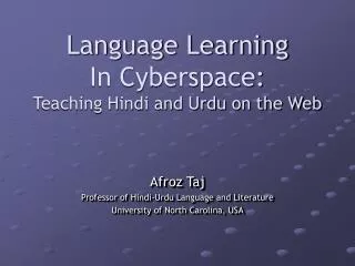 Language Learning In Cyberspace: Teaching Hindi and Urdu on the Web