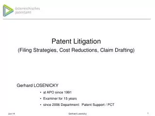 Patent Litigation (Filing Strategies, Cost Reductions, Claim Drafting)