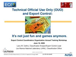 Technical Official Use Only (OUO) and Export Control: