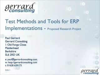 Test Methods and Tools for ERP Implementations - Proposed Research Project
