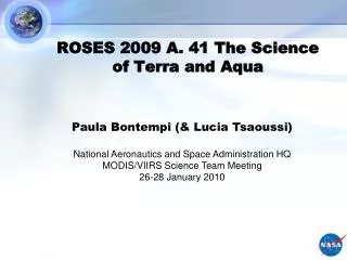 ROSES 2009 A. 41 The Science of Terra and Aqua