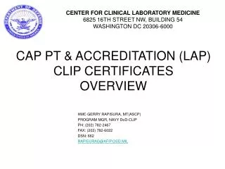 CAP PT &amp; ACCREDITATION (LAP) CLIP CERTIFICATES OVERVIEW