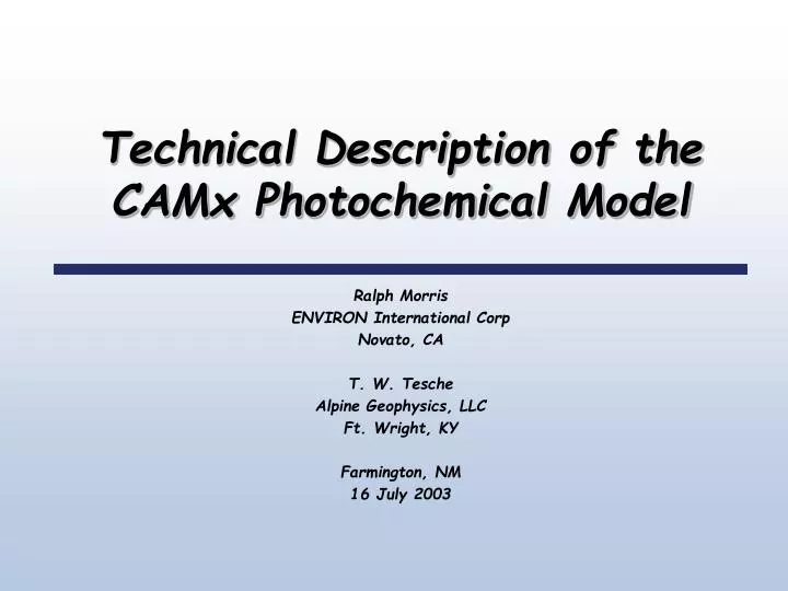 technical description of the camx photochemical model