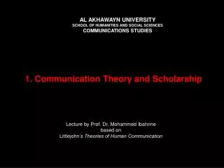 1. Communication Theory and Scholarship