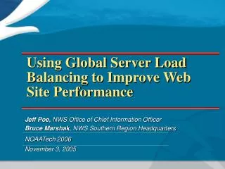 Using Global Server Load Balancing to Improve Web Site Performance