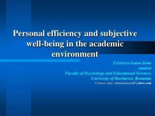 Personal efficiency and subjective well-being in the academic environment