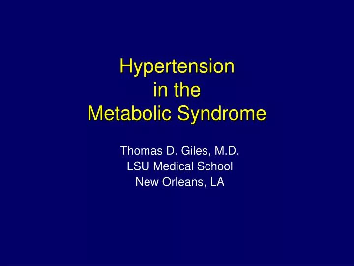 hypertension in the metabolic syndrome