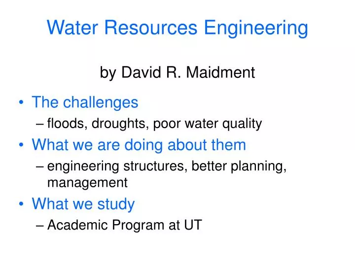 water resources engineering by david r maidment
