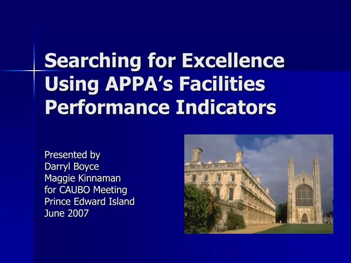 searching for excellence using appa s facilities performance indicators