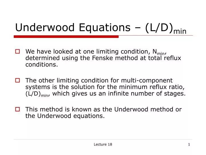 underwood equations l d min
