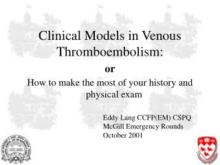 Clinical Models in Venous Thromboembolism: