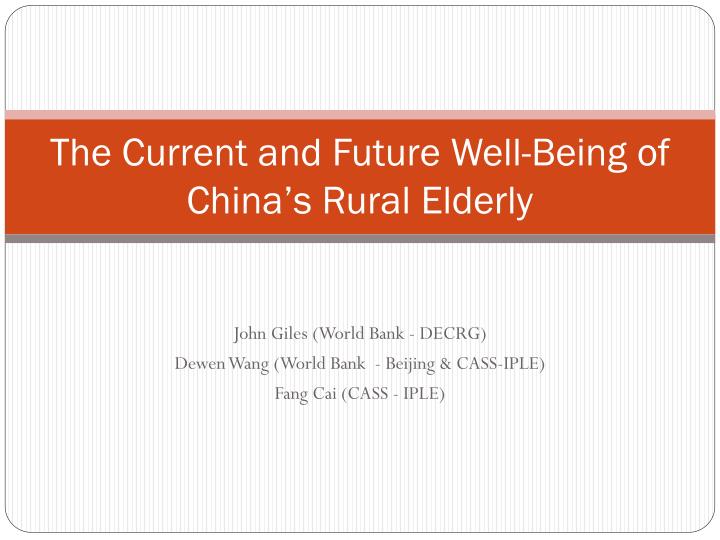 the current and future well being of china s rural elderly