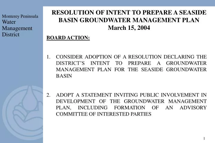 resolution of intent to prepare a seaside basin groundwater management plan march 15 2004