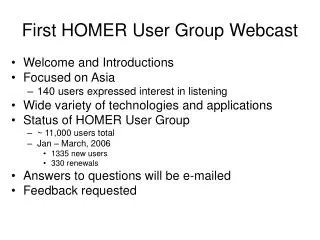 First HOMER User Group Webcast