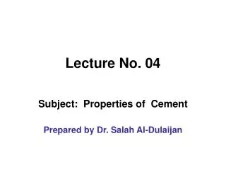 Lecture No. 04